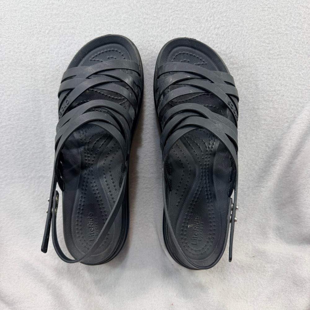 Crocs LiteRide Brooklyn Strappy Platform Sandals Black Wedge Women 206751-060